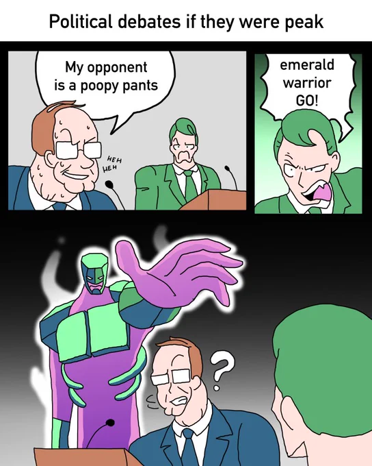 If political debates if they were peak.
Okay... I made this a while ago in my usual artistic late night mania... Not too sure if the transition between pages makes any sense but it was funny at the time... Not too sure what I was going for 