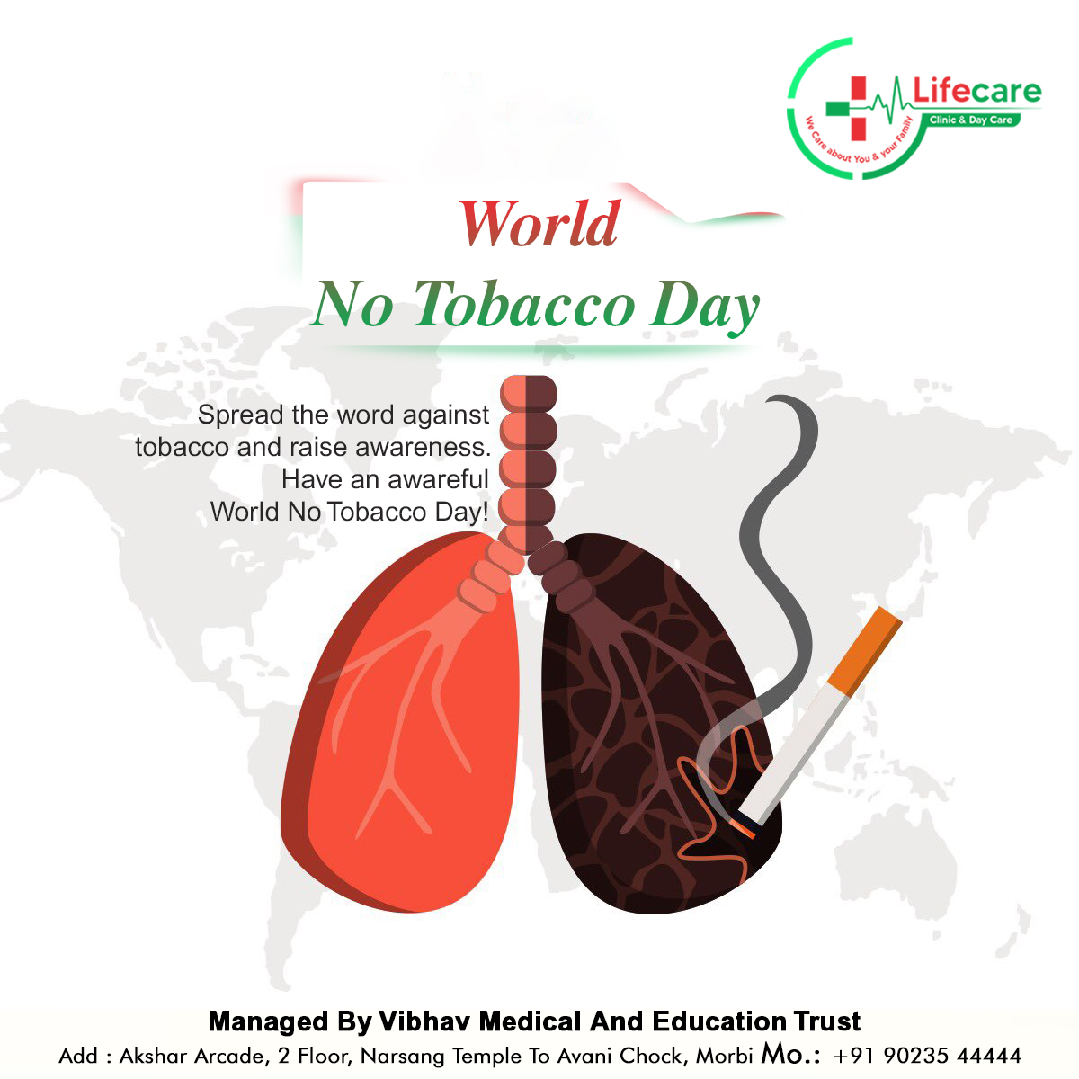 Life is too precious to smoke tobacco and therefore, we must save ourselves from it. Warm wishes on World No Tobacco Day to everyone.

#WorldNoTobaccoDay #worldnotobaccoday2024 #NoTobacco #NoSmokingDay #savelife #Lifecarebloodcenter #blood #blooddonotation #thanyou