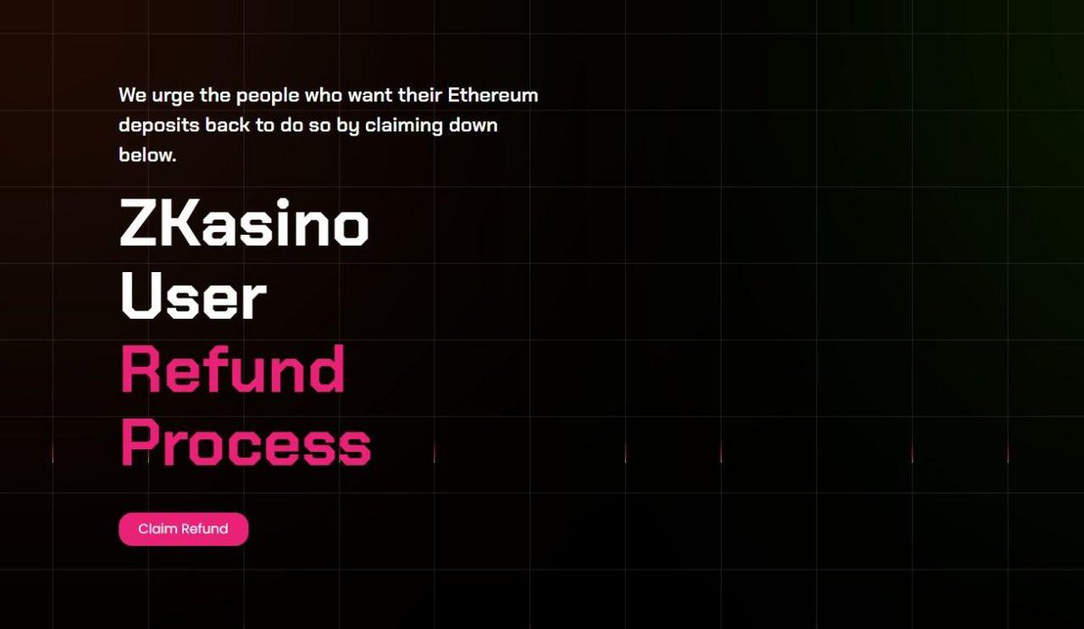 Alleged scam #ZKasino gives users 72-hour window to reclaim their $ETH.

Refund: signup.zkaslno.io

👉#ZKasino claimed that users could bridge back their $ZKAS and get $ETH at a 1:1 ratio.
👉It gave users a 72-hour window from 28 May to 31 May to register for a reclaim