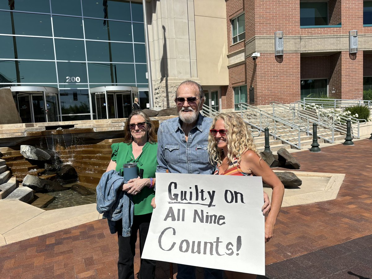 Larry and Kay Woodcock take photos with other supporters gathered at the Ada County Courthouse following the Chad Daybell trial. @KSL5TV