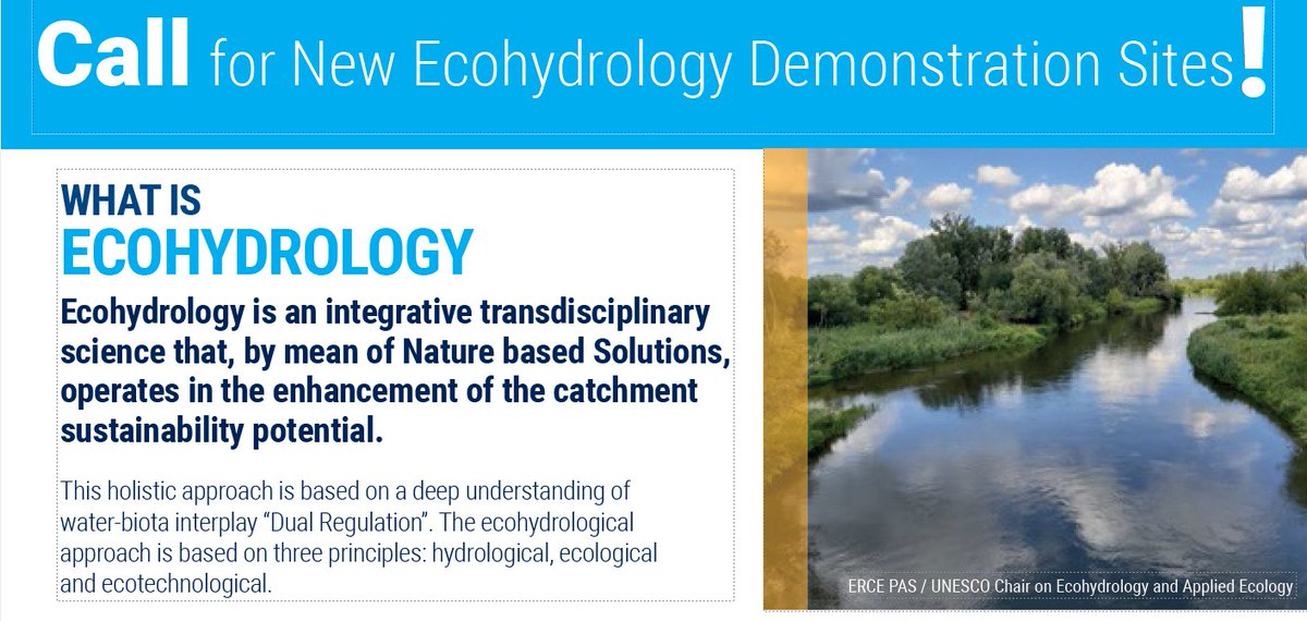 📢The Intergovernmental Hydrological Programme of <a href="/UNESCO/">UNESCO 🏛️ #Education #Sciences #Culture 🇺🇳</a> is calling for submissions for new #ecohydrology demonstration sites!

The call will run from the 1st of June to the 31st of August 2024.

All submissions should be made via the application form: forms.office.com/e/Kh7f4pauvE