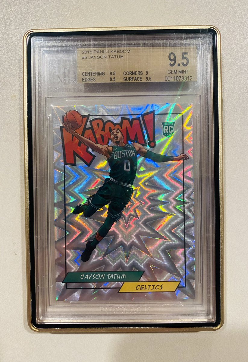 CollectionRbt's tweet photo. It’s time. 

Tatum Kaboom RC BGS 9.5 (three 9.5 sub)

$6k net

RTs Appreciated ❤️☘️ https://t.co/GltUhonxFS