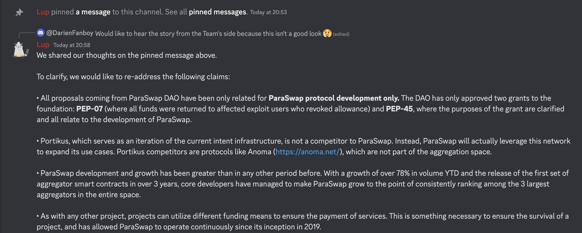 ZakkarijaC's tweet photo. @Enerow @paraswap @Portikus_ They replied on Discord https://t.co/3dHI9CtRpH
