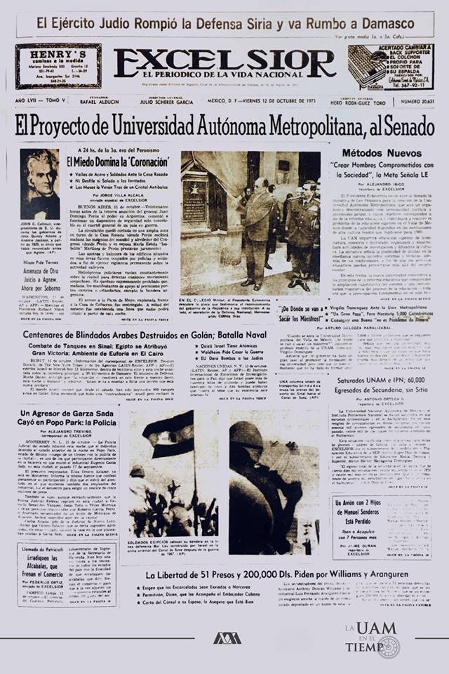 #LaUAMenelTiempo La primera plana del periódico Excélsior del 12 de octubre de 1973 anunciaba que el proyecto de la Casa abierta al tiempo sería turnado al Senado de la República
.
#UAM50 #SoyUAM #UAMconTradición