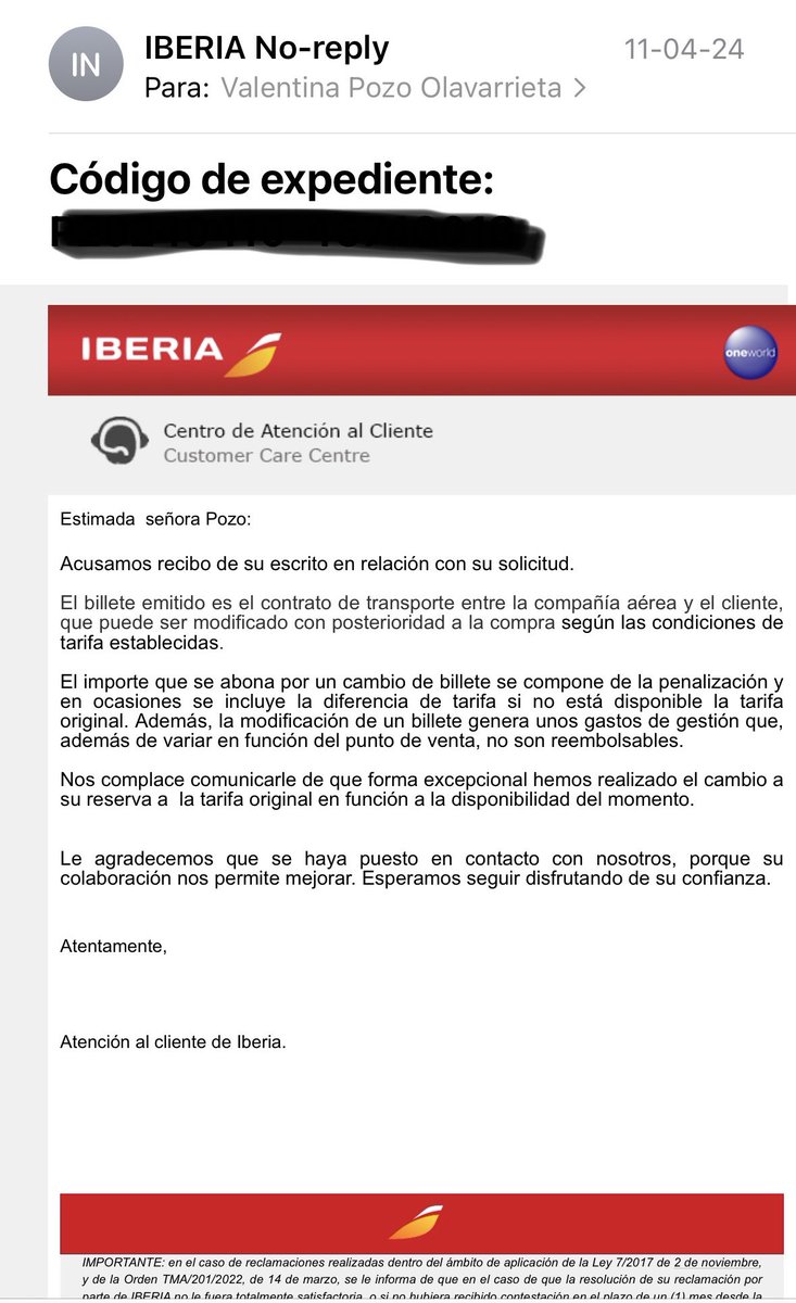 ValePozo's tweet photo. @Iberia Ustedes mismos validaron la tarifa flexible. Les pido seriedad, que respeten las condiciones de los pasajes y hagan la devolución del dinero. https://t.co/xuSlSdyHrO