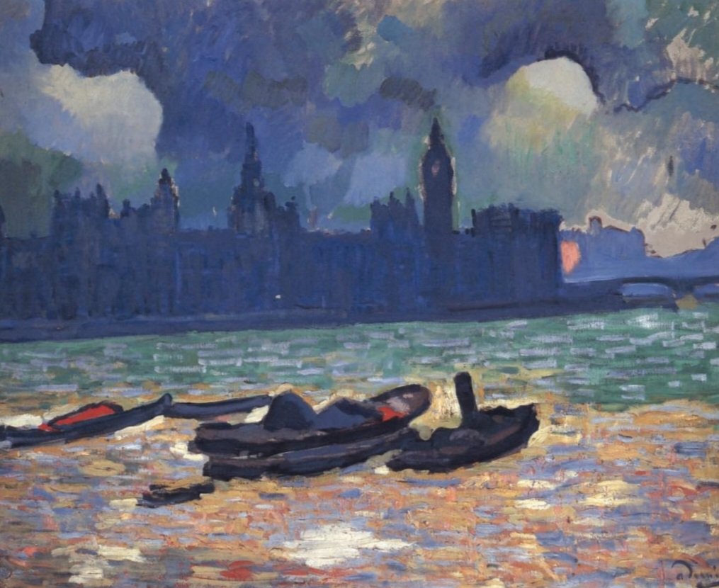 'Houses of Parliament at Night.' In 1906, Andre Derain's dealer, Ambroise Vollard, sent him to London with the audacious plan of producing a series of views to rival the ones Monet had painted from his room at the Savoy and St Thomas' Hospital - the plan was hatched after seeing