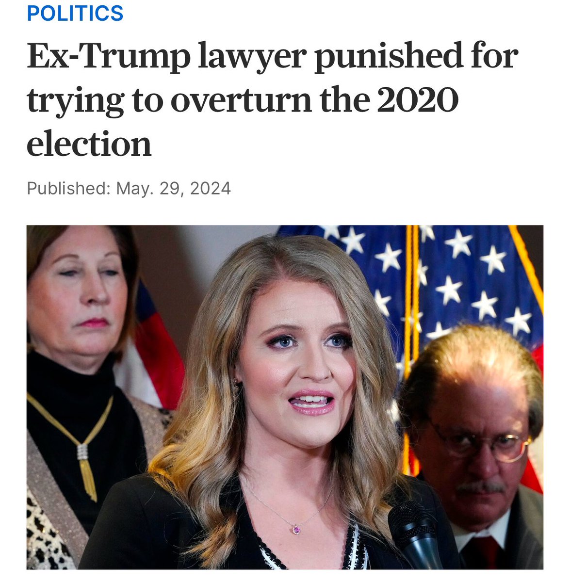 Former trump lawyer has been barred from practicing law for 3 years in her home state of Colorado for her part in trying to overturn the 2020 election. It’s a great day for America. Trump was found guilty of 34 felonies & Jenna Ellis gets disbarred #TrumpsGuilty