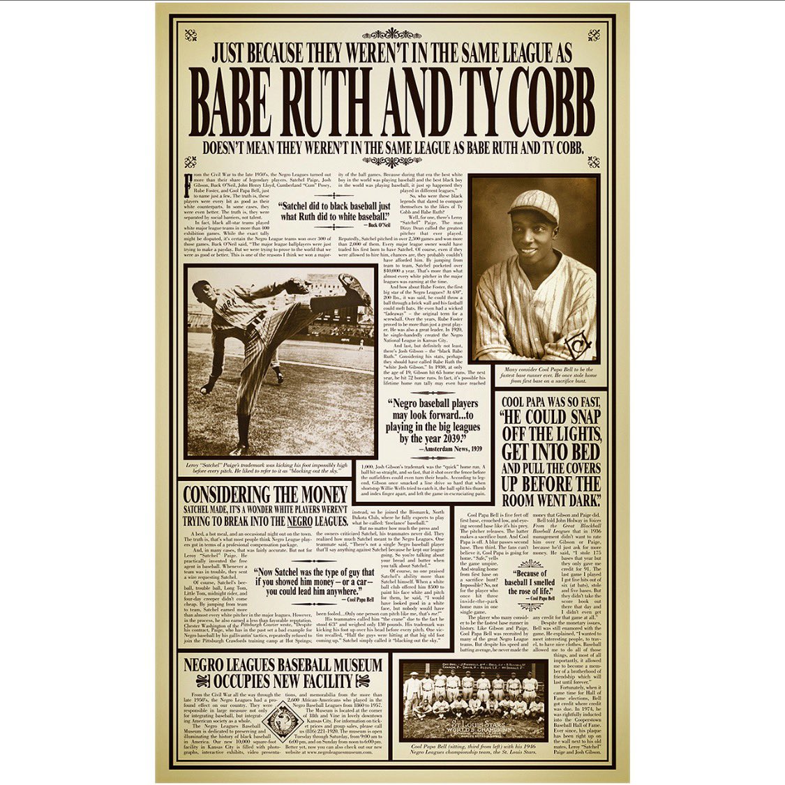 This award-winning poster, created by the @MartinAgency for the grand opening of the @NLBMuseumKC in 1997, seems appropriate with yesterday’s announcement of the stats of the Negro Leagues being officially entered into the record books of @MLB! @MLBNetworkRadio @Royals @sn_mlb
