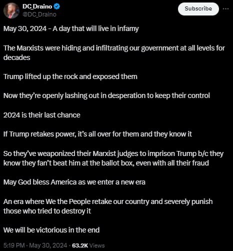 TruthThinkTank's tweet photo. @ChuckCallesto #TrumpFoundGuilty #ElectionInterference #TravestyOfaWeaponizedJusticeSystem #TrumpLandslide2024 #DrainTheSwamp https://t.co/qigdID1Ij0