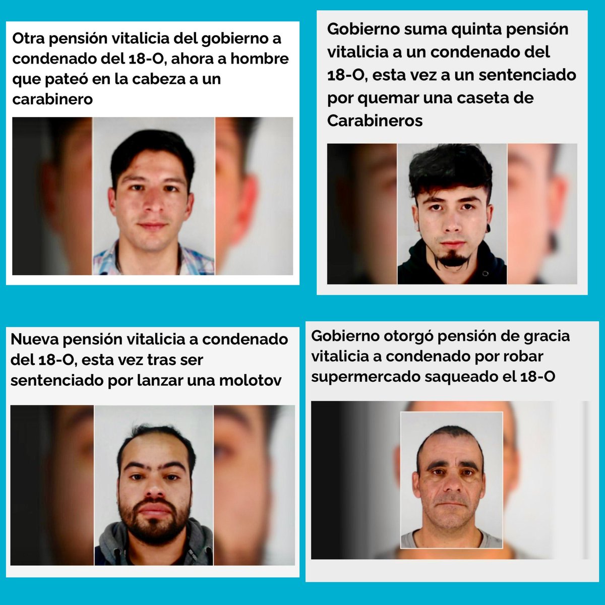 Estos son algunos de los delincuentes PREMIADOS por @GabrielBoric con Indultos y Pensiones de Gracia Vitalicias. Sea Ud delincuente y Boric le dará un ingreso de por vida con la plata de todos los chilenos !