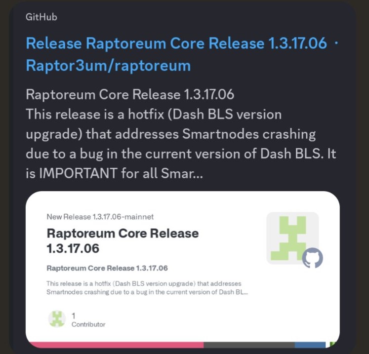 🔧 #Raptoreum Core 1.3.17.06 is now available! This hotfix is essential to keep your Smartnodes stable and operational. 🔄 Don't forget to #update your Raptoreum Core even if you don't have a Smartnode. More details here 👇

github.com/Raptor3um/rapt…