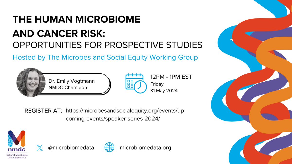National Microbiome Data Collaborative (@microbiomedata) on Twitter photo NMDC Champion Emily Vogtmann will be the speaker tomorrow for the Microbes and Social Equity Working Group speaker series! Register here: microbesandsocialequity.org/events/upcomin… <a href="/MicroSocEquity/">MicrobesSocialEquity</a> @evogtmann NMDC Champion Emily Vogtmann will be the speaker tomorrow for the Microbes and Social Equity Working Group speaker series! Register here: microbesandsocialequity.org/events/upcomin… <a href="/MicroSocEquity/">MicrobesSocialEquity</a> @evogtmann