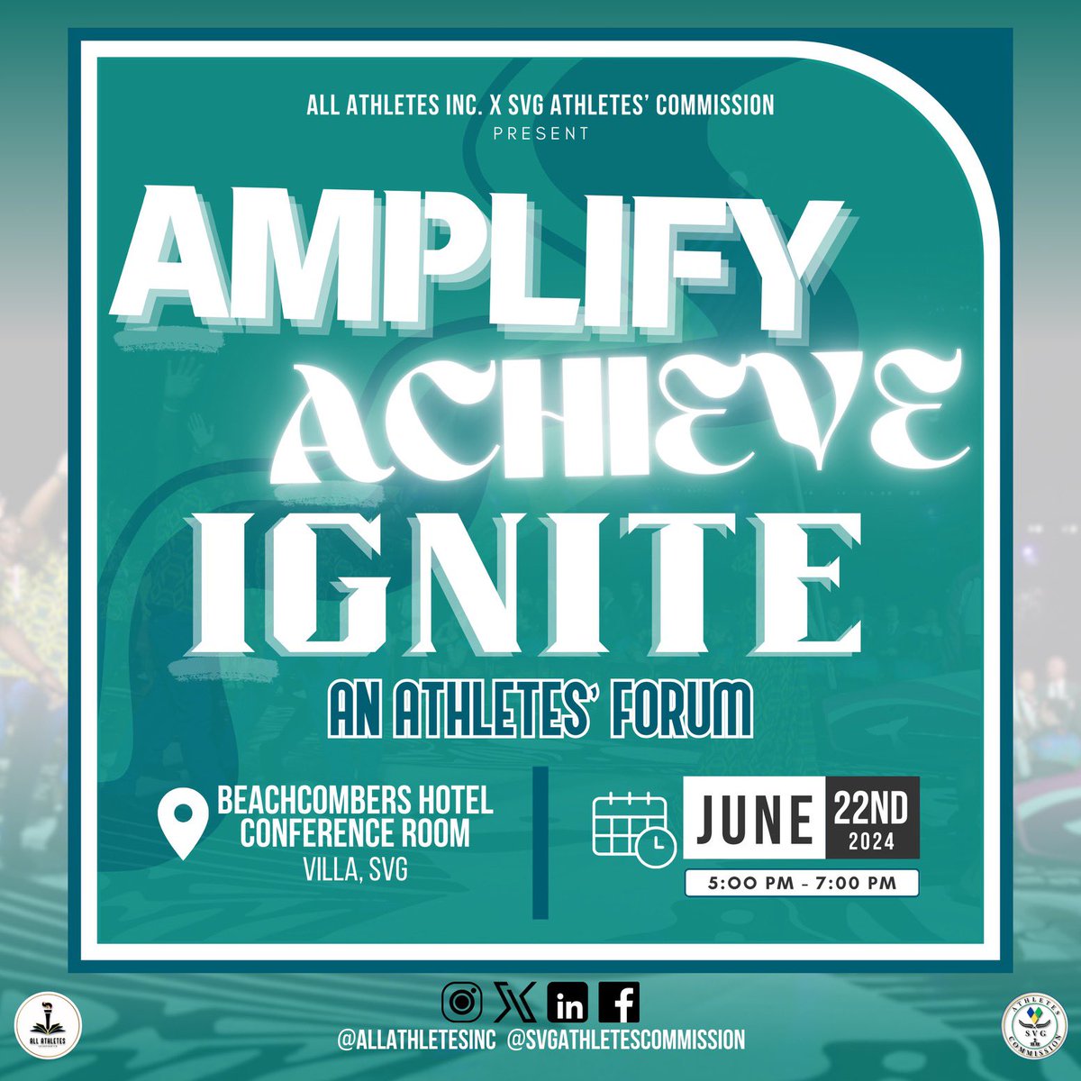 Join us as the SVG Athletes Commission and All Athletes Inc. team up to amplify athlete voices in SVg. 🇻🇨

Discover how an Athletes Commission will transform decision-making and spotlight the importance of athlete input. Don’t miss this chance to learn, share, and ignite change!
