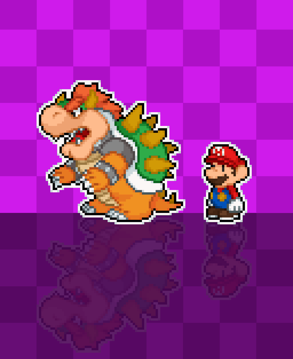 PXLgmw's tweet photo. Paper Mario and Paper Bowser!

#pixelart #supermariobros #papermario https://t.co/Bhmg3jPSek