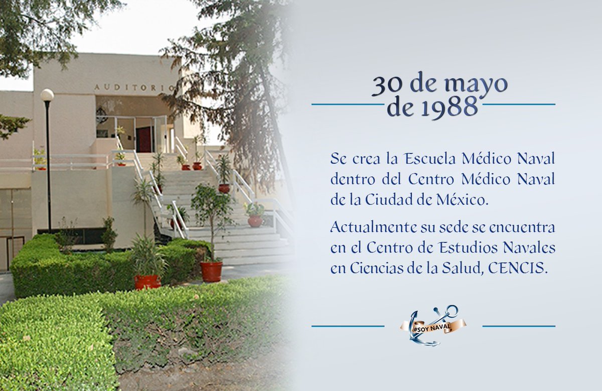 SEMAR_mx's tweet photo. #UnDíaComoHoy pero de 1988 se crea la #EscuelaMédicoNaval, establecimiento educativo, forjador de profesionales de la salud que día a día están dispuestos #ParaServirAMéxico.
#EfemérideNaval
#OrgulloSEMAR https://t.co/dSRQBTp191