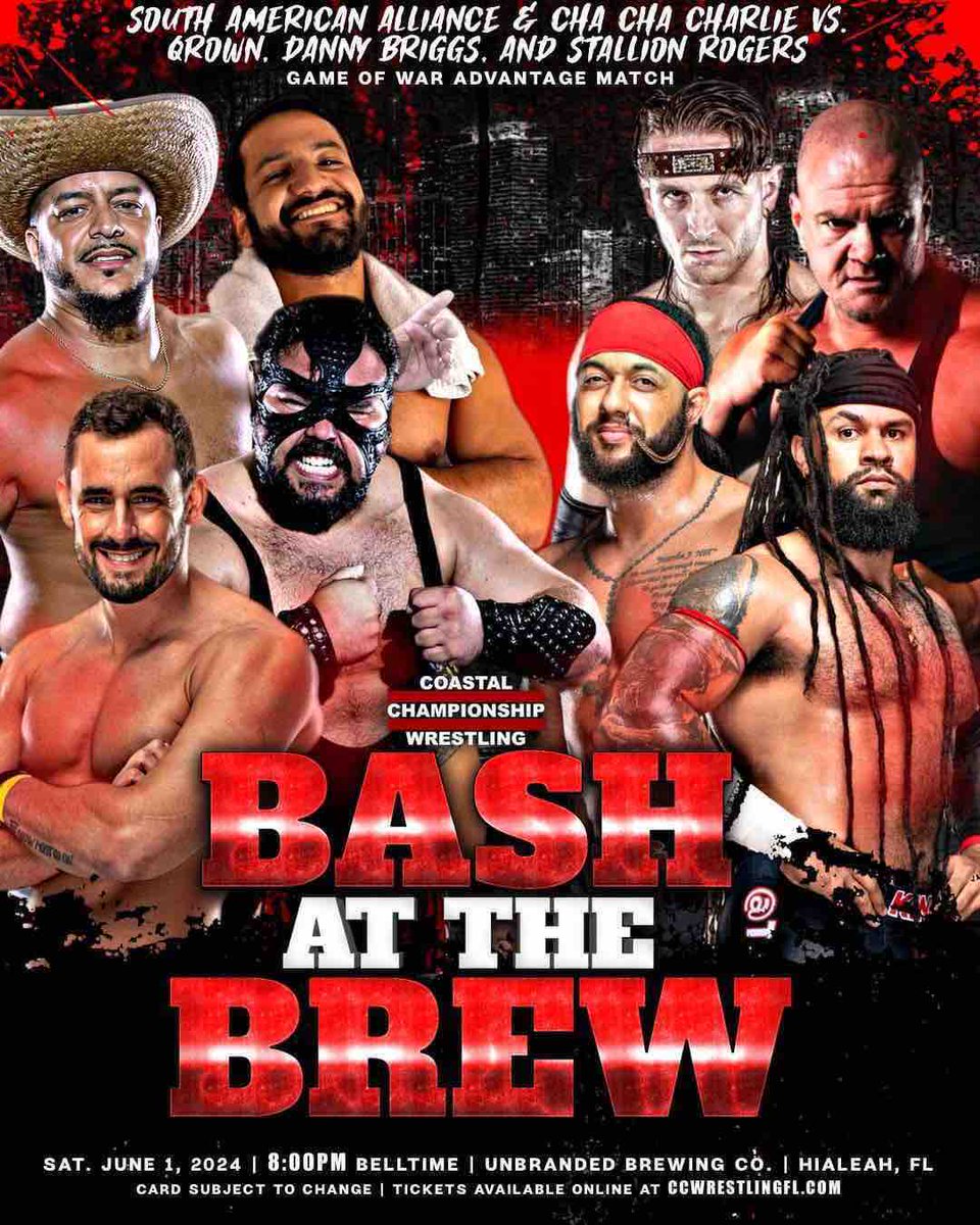 SAA & CHA CHA vs. QROWN, BRIGGS, & STALLION. 8-man tag team match. Winner gets advantage in Game of War. And by the way, this match is NO DISQUALIFICATIONS!!! Saturday in Hialeah, Expect absolute mayhem and chaos! You can’t miss BASH 41. Tickets: ow.ly/6JTa50S1xj7