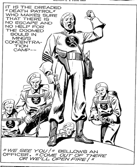 Today's FLASH GORDON finally sees the on-panel appearance of Ming's foxhounds, THE DEATH PATROL ☠️
They stuck out in my readthrough of the original strips because (a) they look great and (b) they have the hardest name imaginable. Here's Alex Raymond's 1941 design next to mine:
