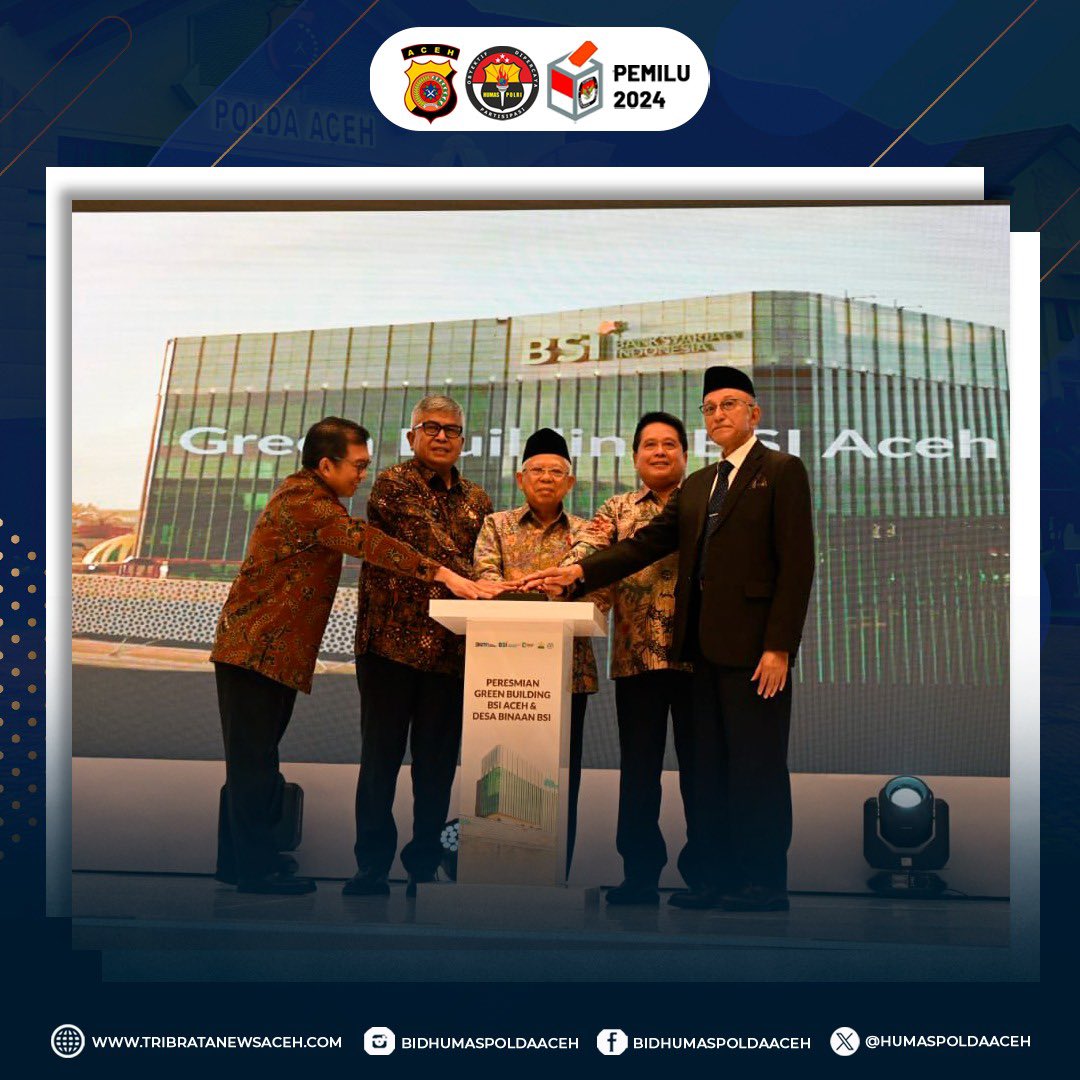 bidhumasaceh's tweet photo. Kapolda Aceh Irjen Achmad Kartiko menghadiri pengawasan pengamanan (Pam) waskita VVIP Wakil Presiden (Wapres) RI K.H. Ma’ruf Amin pada peresmian landmark BSI Aceh di Jalan T Daud Beureueh, Kota Banda Aceh, Kamis, 30 Mei 2024.

@DivHumas_Polri 
@Polripresisi 

#bidhumaspoldaaceh https://t.co/c1BtrEGC4W
