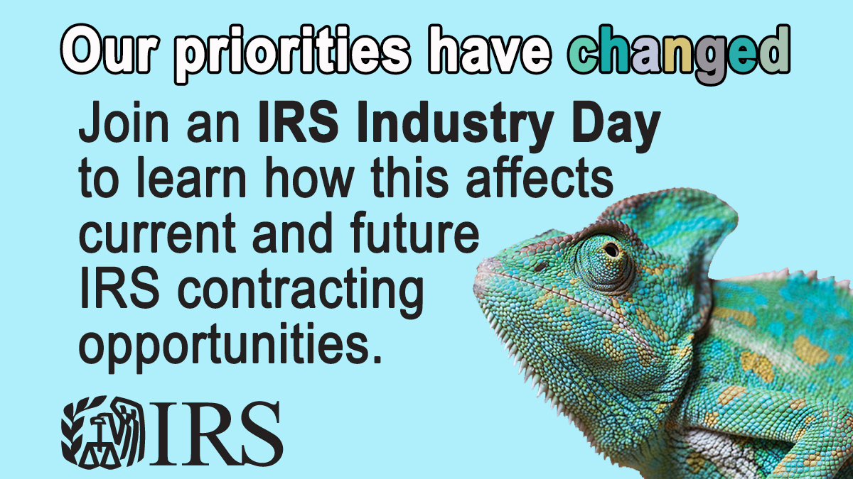 Are you a vendor looking to do business with the #IRS? Join us on an Industry Day to learn about our goals and challenges and how these align with contracting opportunities. ow.ly/ixOb50RG9L7
