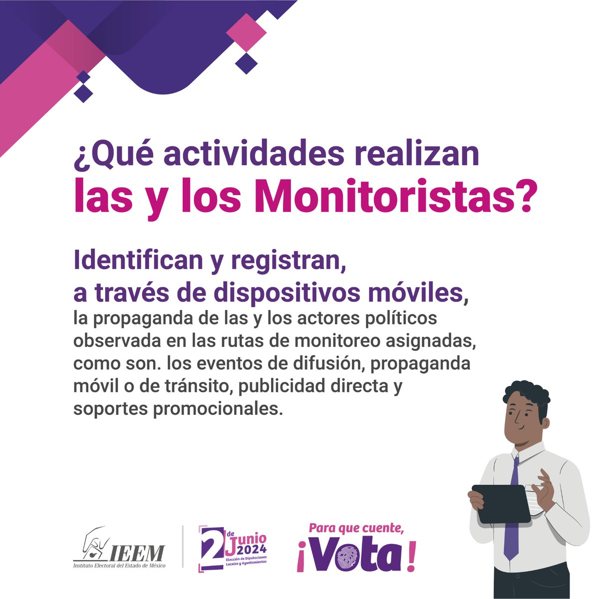 ¿Sabes qué actividades realizan las y los Monitoristas?

#Infórmate 🤓 #Elecciones2024MX #ParaQueCuenteVota #2deJunio