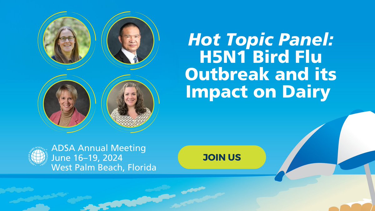 Journal of Dairy Science | JDS Communications (@jdairyscience) on Twitter photo 🌐 Late-breaking panel added to #ADSA2024 on the H5N1 bird flu outbreak 🌐 Moderated by <a href="/jmcartdvm/">Jess McArt</a> & including <a href="/thesporequeen/">Nicole Martin</a>, <a href="/topmilk/">Pamela Ruegg, DVM, MPVM</a>, & Steve Zeng of <a href="/USDA_NIFA/">NIFA</a>, the two-part discussion (Mon & Tues, 4:30– 5:00 p.m.) is open to all attendees. Join us: ow.ly/mIm450S2ZJ4 🌐 Late-breaking panel added to #ADSA2024 on the H5N1 bird flu outbreak 🌐 Moderated by <a href="/jmcartdvm/">Jess McArt</a> & including <a href="/thesporequeen/">Nicole Martin</a>, <a href="/topmilk/">Pamela Ruegg, DVM, MPVM</a>, & Steve Zeng of <a href="/USDA_NIFA/">NIFA</a>, the two-part discussion (Mon & Tues, 4:30– 5:00 p.m.) is open to all attendees. Join us: ow.ly/mIm450S2ZJ4