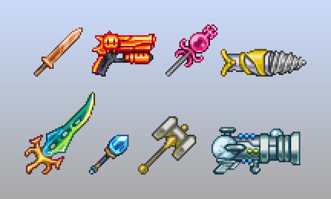 For those who don't know, Terraria sprites are rendered in 2x2, meaning the dimensions of the sprite in the files is twice as big as the sprite itself.

What if the initial sprite matched these dimensions?
#terraria #pixelart