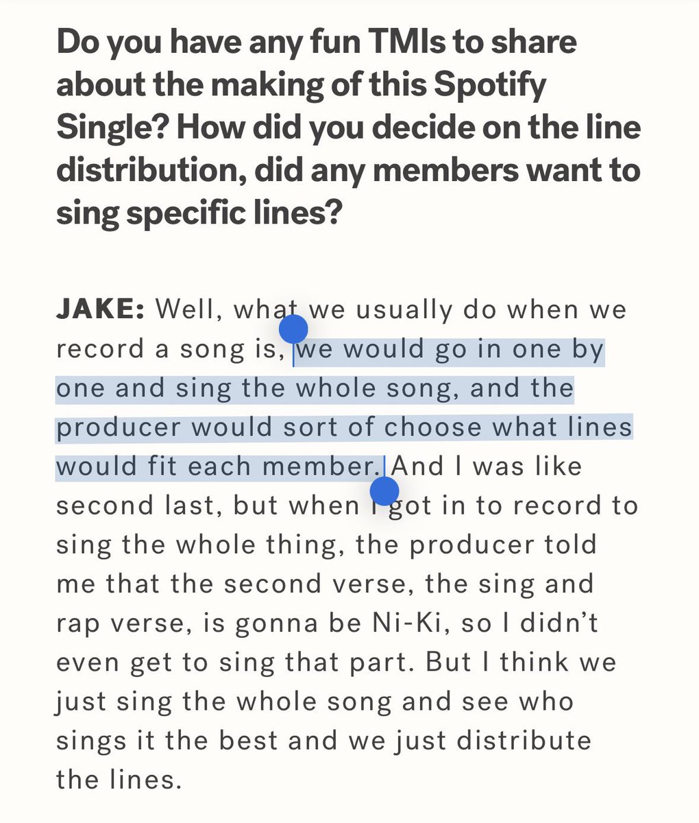 i love how jake, particularly his vocals, has also been constantly earning praises and recognition by professionals and critiques, and entrusting him with notable roles in their songs 🤍 he really deserves all of this and he deserves even more than this because he is someone