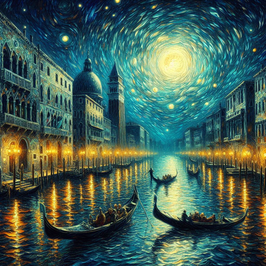 Venice at Night
----
#Artchallenge #PostImpressionism #VenetianNights #MoonlitCanals #ArtisticVenice #TimelessBeauty #dalle3art #AIartist