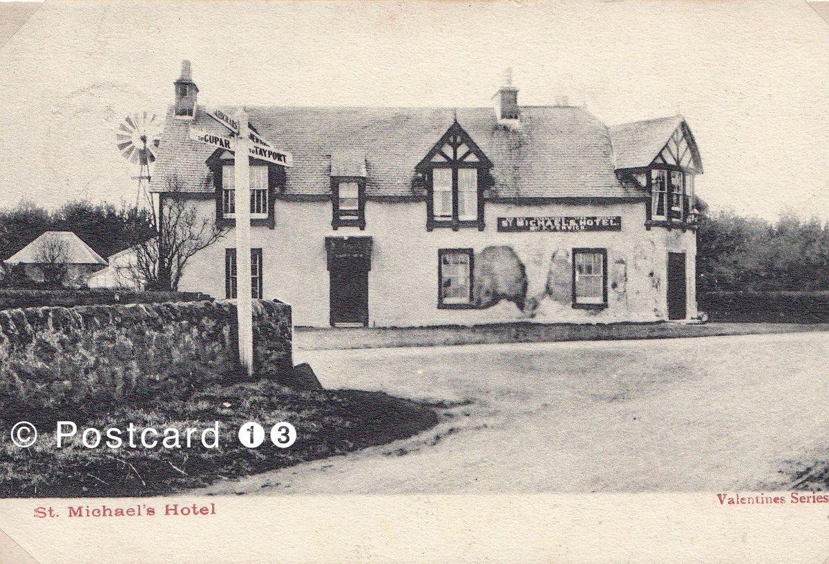 St.Michaels
St.Michaels Hotel
The old coaching inn at the crossroads, Cupar to Tayport, Leuchars to Newport.
Friday night entertainment in the bar, lady with her fiddle standing below hotel sign.
Another old postcard, external view of hotel.

#Fife
#StMichaels
#FingerPostFriday
