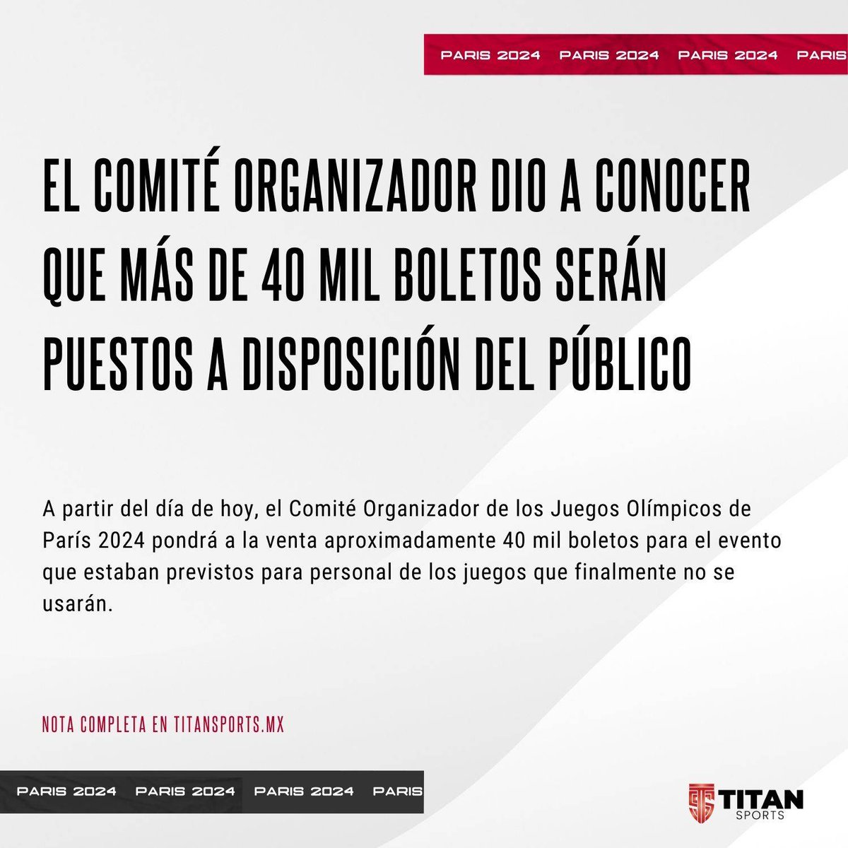 🌐Los organizadores de este magno evento deportivo anunciaron que a partir de hoy se pondrán a la venta más boletos para poder asistir a la justa olímpica.🎟️🙌 #Paris2024

🔗titansports.mx/el-comite-orga…