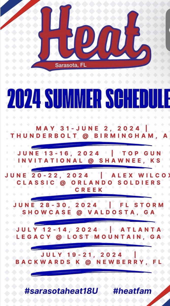 This is our schedule for this summer!
<a href="/FSU_Softball/">Florida State Softball 🥎</a> <a href="/GatorsSB/">Gators Softball</a> <a href="/FIUSoftball/">FIU Softball</a> <a href="/AlabamaSB/">Alabama Softball</a> <a href="/FGCU_Softball/">FGCU Softball</a> <a href="/UCF_Softball/">UCF Softball</a> <a href="/DukeSOFTBALL/">Duke Softball</a> <a href="/FAUSoftball/">Florida Atlantic Softball</a> <a href="/RollinsSoftball/">Rollins College Softball</a>