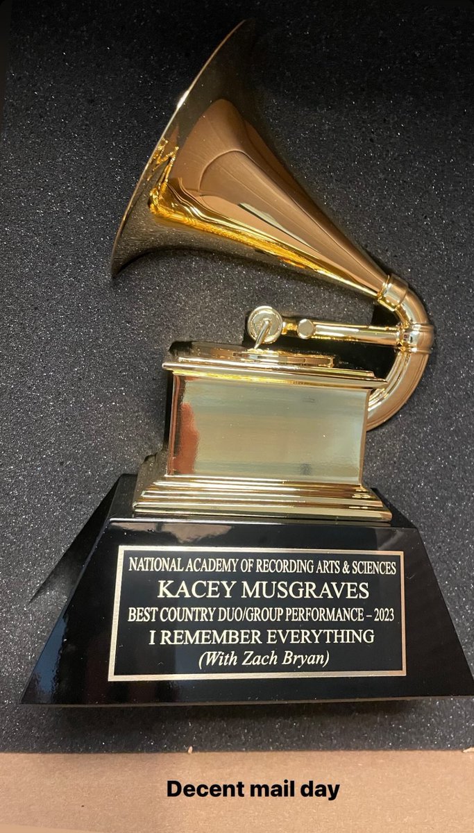 Kacey Musgraves shares photo of her Grammy for ‘Best Country Duo/Group Performance’ for ‘I Remember Everything.’

— She is the only artist in history to win all four country categories at the GRAMMYs.