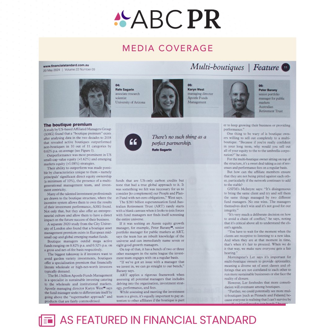 The_Amy_Boyce's tweet photo. Apostle Funds Management's Managing Director, Karyn West recently spoke with @FinStd to share her perspective as part of its latest feature on multi-boutiques.

#Multiboutique #Multiasset #Multimanager https://t.co/iK3o2tJ7OC