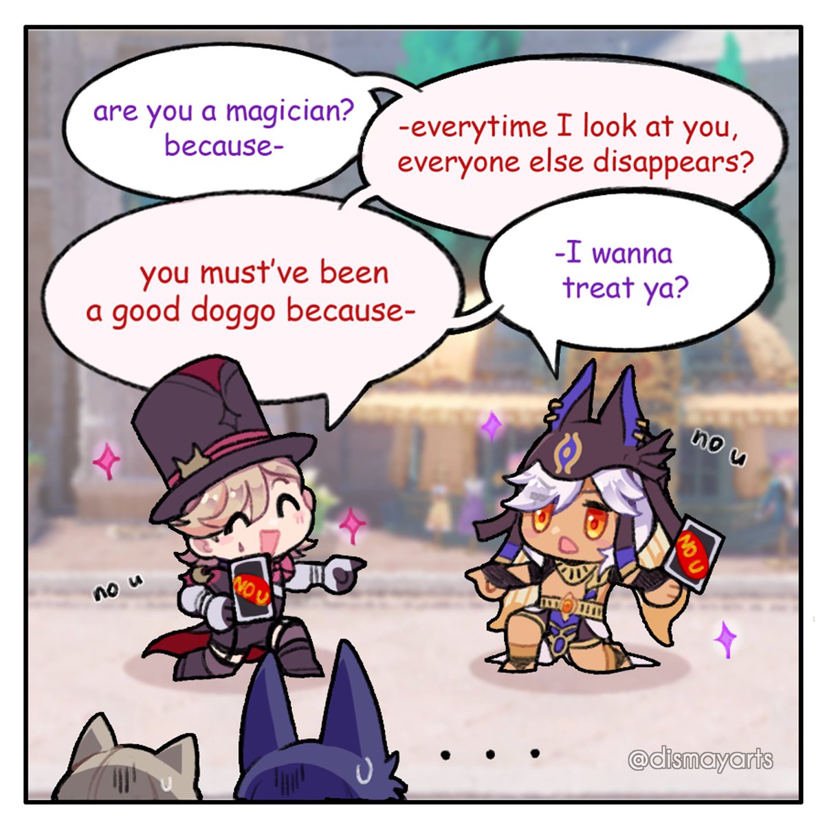 dismayarts's tweet photo. epic rizz off💀
rizzler Lyney meets punny Cyno

#cynonari #genshinimpact https://t.co/J3Z1Ogjcet