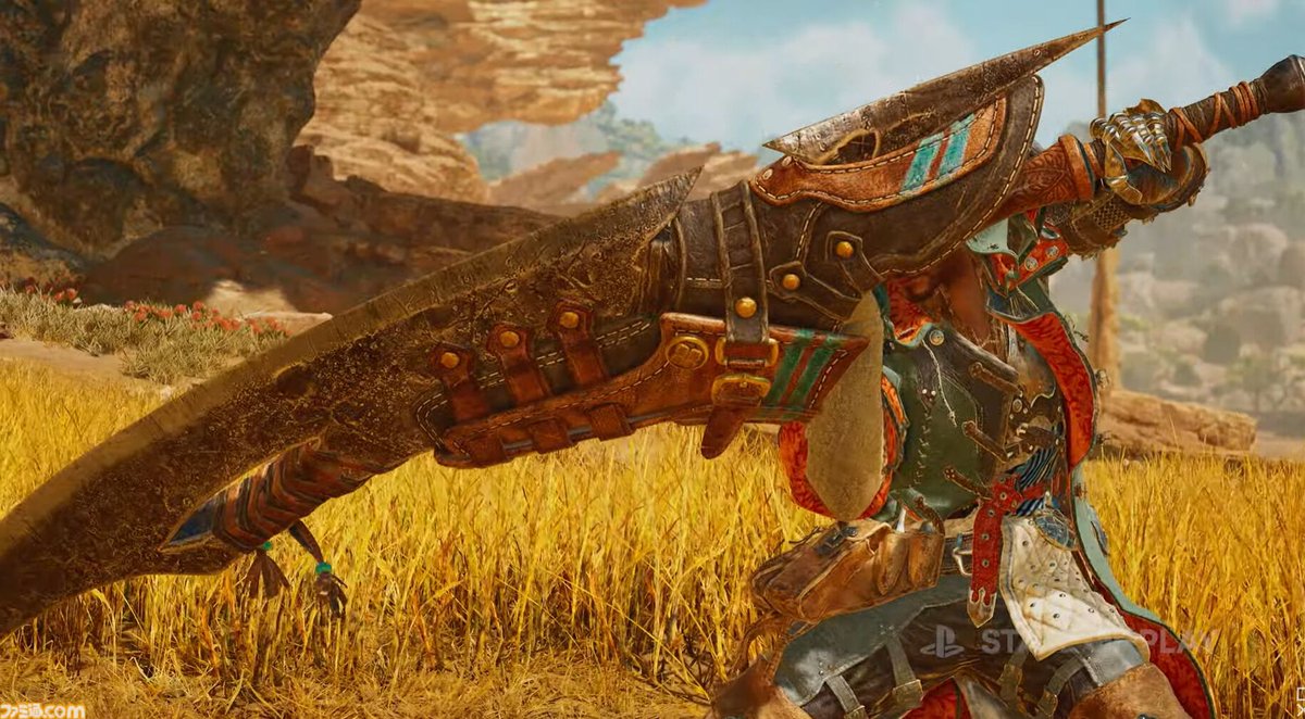 famitsu's tweet photo. 新作『モンスターハンターワイルズ』武器種は全14種。さらに武器の切り替えも可能！
https://t.co/ri3M3u08W6

『モンハン』シリーズおなじみの14武器種には新アクションが追加。さらに、乗用動物”セクレト”にはふたつ目の武器を格納する”武器鞄”があり、狩猟中に武器の切り替えができる https://t.co/XDu4q0H1bm