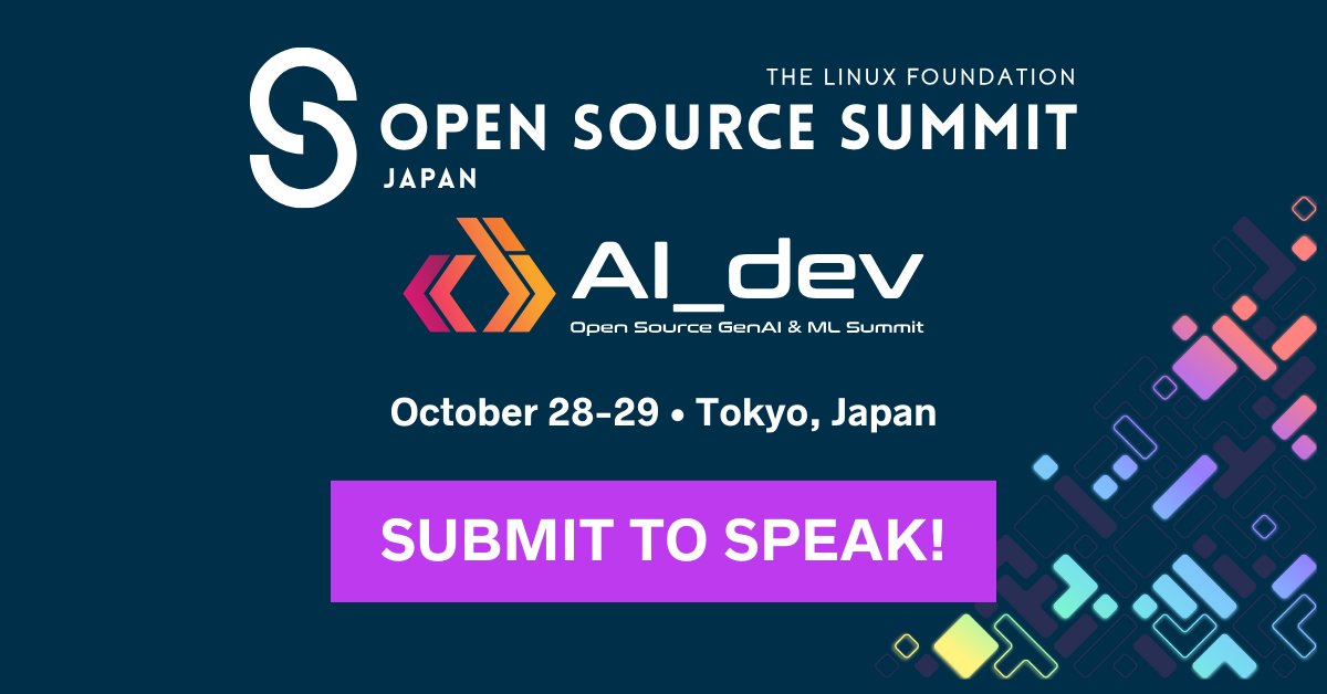 Submit to speak at #AIDev Japan, taking place October 28-29 in Tokyo! Suggested topics include foundations, frameworks & tools for #ML, #GenAI & creative computing, edge & distributed #AI, & MORE! See all topics & submit by July 7: hubs.la/Q02yJYw20.