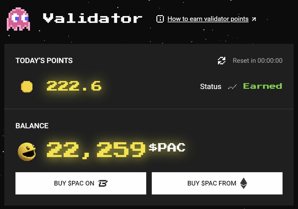 ⌛️Today's Validator points reset.⏳

🤝Those who follow me/new followers.🤝

✍️😶Comment below the link to your Pacmoon tweet &amp; interact with this tweet.✍️😶

👀I'll be Validating linked <a href="/pacmoon_/">Pacmoon</a> content below.👀