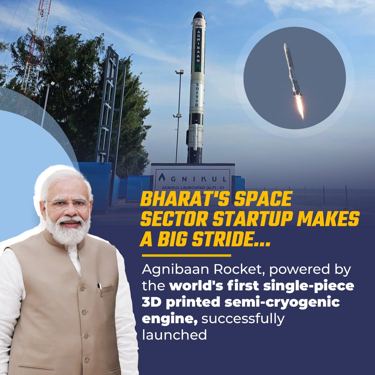Congratulations! 🇮🇳
The successful launch of Agnibaan rocket by AgniKul Cosmos is a testimony to unprecedented capabilities, capacities, vigour and self-reliance of New India's space sector!
#AgnikulCosmos #Agnibaan #MakeInIndia #ISRO