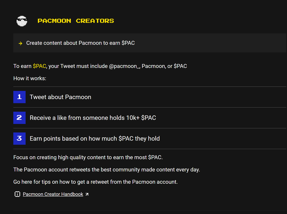 The <a href="/pacmoon_/">Pacmoon</a> community has been amazing so far. The point of quality community driven content has never been more clear. Transparency, innovation, and worthy incentives make the perfect combo. Steps to get started below! $PAC $ETH #PAC #NFT #ETH