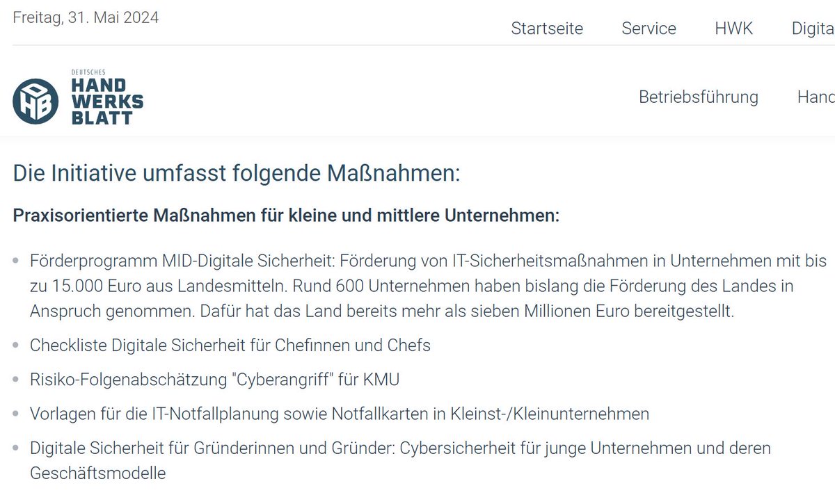 Neue #Initiative für #Cybersicherheit in #NRW gestartet - Fokus auf #Mittelstand und #Handwerk: 'Wirtschaft Digital Sicher' - sehr gut, dass damit endlich auch mal das Thema #IT #Notfallplan flächendeckend angegangen werden soll - hoffentlich fruchtet es!
handwerksblatt.de/handwerkspolit…