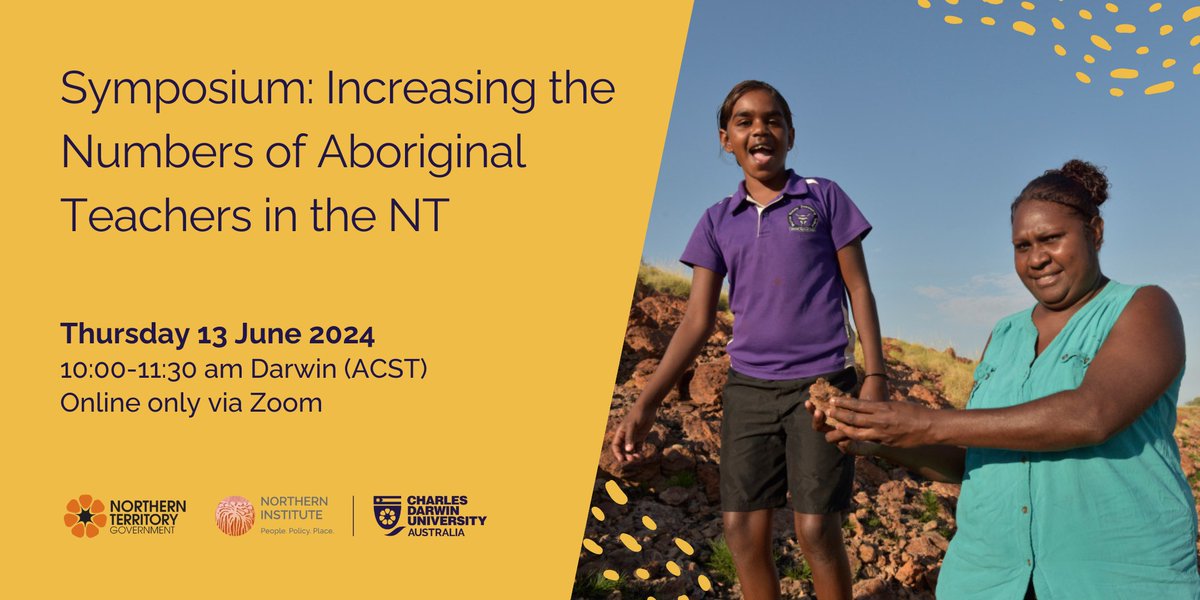 cdu_ni's tweet image. Join us for this information-sharing &amp;amp; networking session about current programs and initiatives to increase the number of Aboriginal teachers across the Northern Territory.
📅Thursday 13 June 
⏺️Online only via Zoom
Registration👉🏿bit.ly/teacherNT24