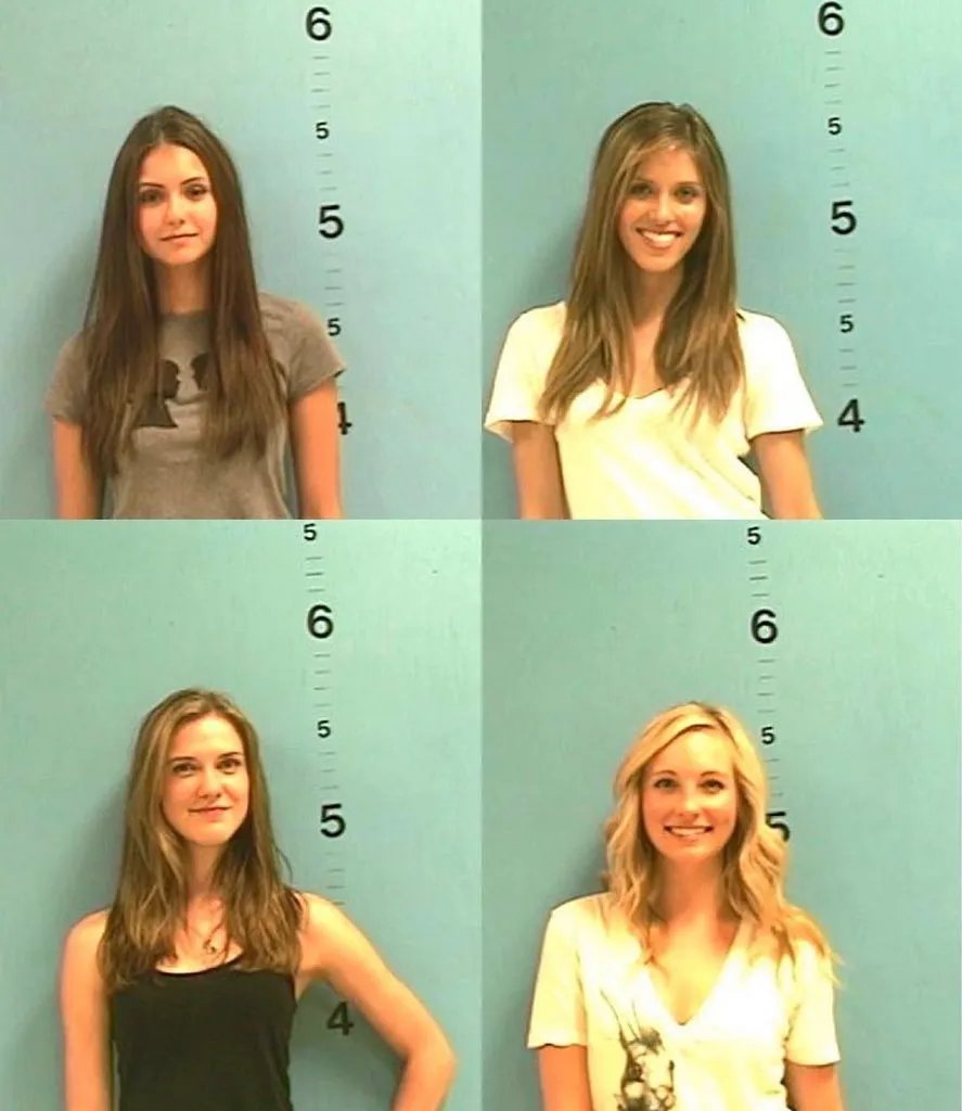 gagasyuyi's tweet photo. 'the vampire diaries' cast members nina dobrev, kayla ewell, sara canning &amp; candice king were arrested for allegedly flashing motorists and hanging from a bridge, 2009. https://t.co/cfGOPCsiFN
