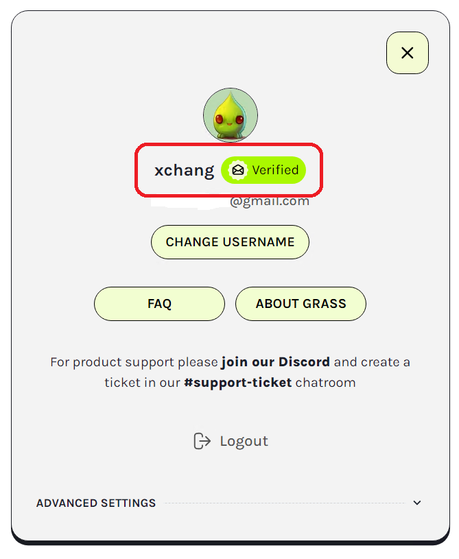 Update: Grass
- Access app.getgrass.io
- Click on the profile icon in the top right corner of the screen
- Verify email