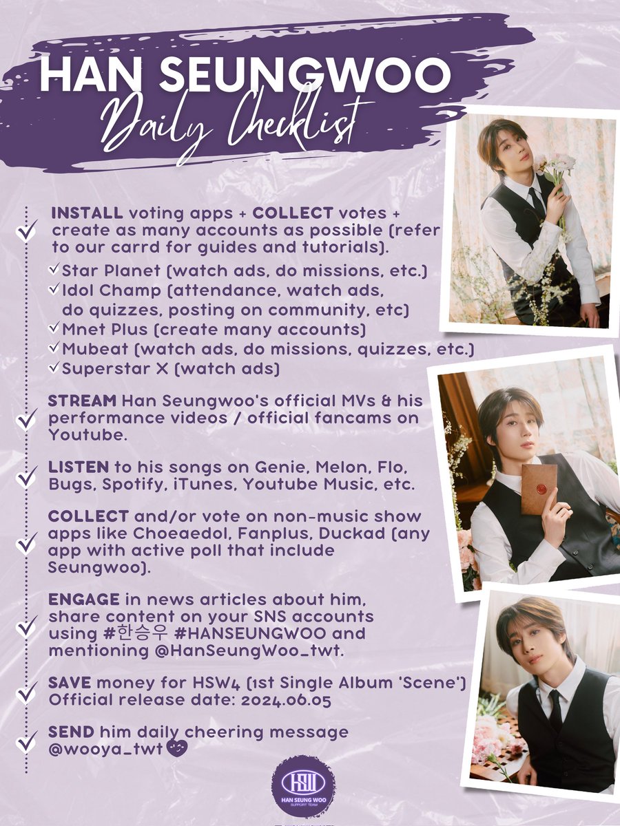 ✨DAILY CHECKLIST✨

💜 [SCENE] D-5

hanseungwoo-team.carrd.co/#s3

#한승우 #HANSEUNGWOO