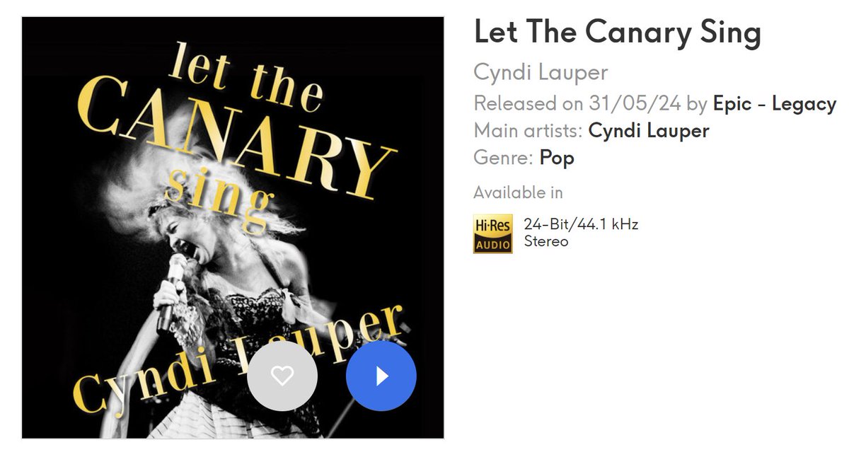 Let the canary sing, ya era hora de un grandes éxitos de Cyndi Lauper en Hi-Res #FelizViernes