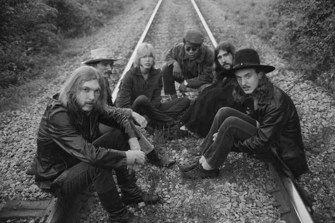 The Allman Brothers Band on the railroad tracks, 1969