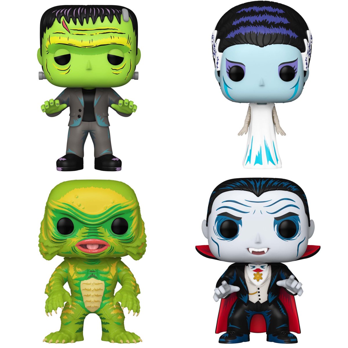 Preorder Now: Universal Monsters Pops at Amazon! #Ad #UniversalMonsters . amzn.to/4aAB1e6 . In order - Bride, Dracula, Frankenstein, & Gill-Man #Funko #FunkoPop #FunkoPopVinyl #Pop #PopVinyl #Collectibles #Collectible #FunkoCollector #FunkoPops #Collector #Toy #Toys