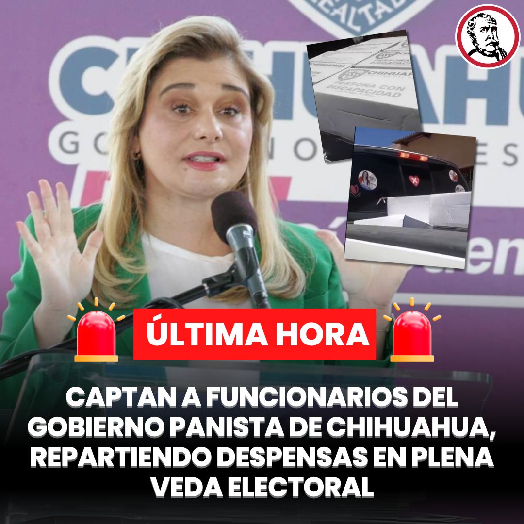 🚨#ÚLTIMAHORA Representantes del gobierno panista de Chihuahua, encabezado por @MaruCampos_G, fueron captados repartiendo despensas del gobierno estatal en el municipio de Namiquipa sobre una camioneta con propaganda electoral en plena veda electoral. En redes sociales