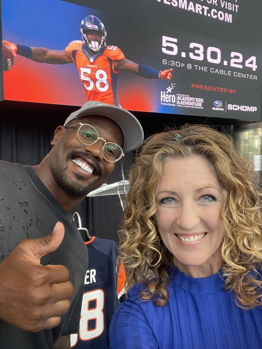 Look who’s back in town! It’s always fun to emcee <a href="/VonsVision58/">Von's Vision Foundation</a>’s annual event and catch up with #58. We’re ready to raise a lot of money tonight to help kiddos get new glasses! <a href="/VonMiller/">Von Miller</a>