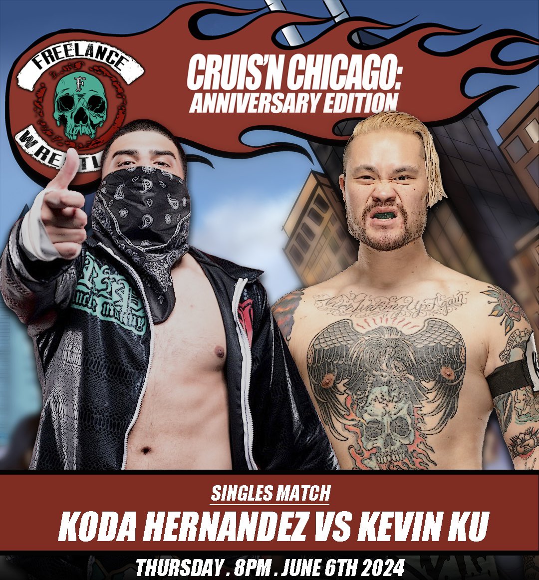 📢MATCH ANNOUNCEMENT📢 Tix:emporiumarcadebar.com/events Singles Match: @koda_hernandez vs Kevin Ku Cruis’n Chicago: Anniversary Edition #FreelanceCruisn Thurs 6/6/24 Emporium Logan Square 2363 N. Milwaukee Ave Chicago, IL 60647 Doors: 7PM Bell: 8PM